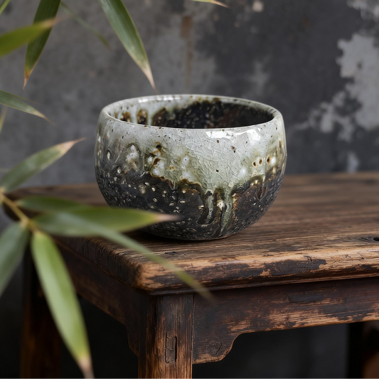 Natural Dripping Glaze Zen Cup - Yunnan Wood-Fired